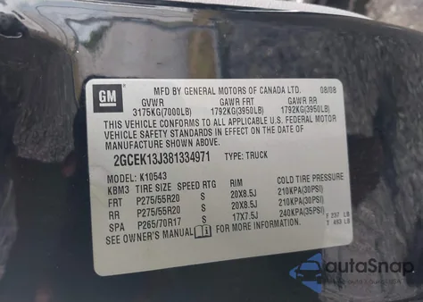 2008 Chevrolet Silverado 1500 Lt1 from USA, damaged, VIN 2GCEK13J381334971